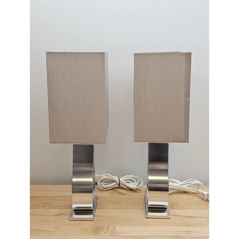 2 X IKEA Klabb Table Silver Lamp Modern Aluminum Accent Light Lamp WITH SHADES